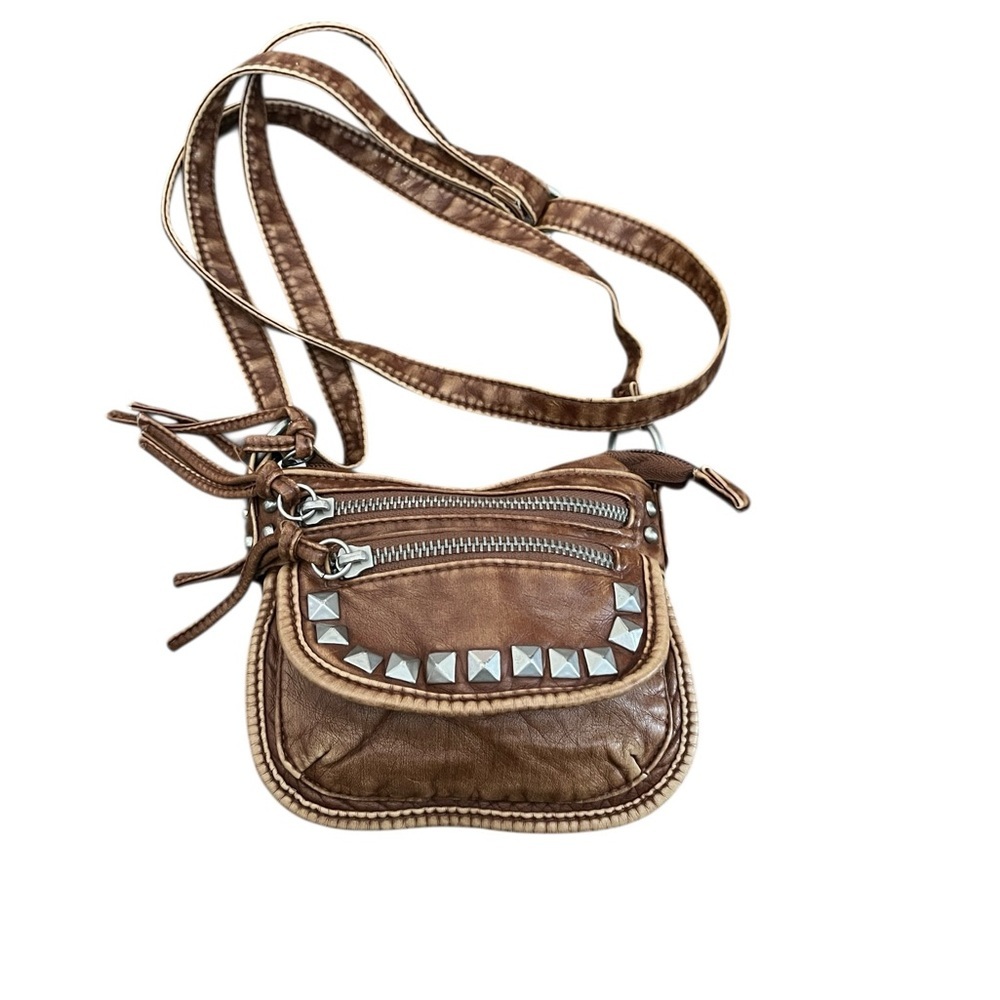 Vintage Mudd Distressed Brown Square Studded Crossbody Bag